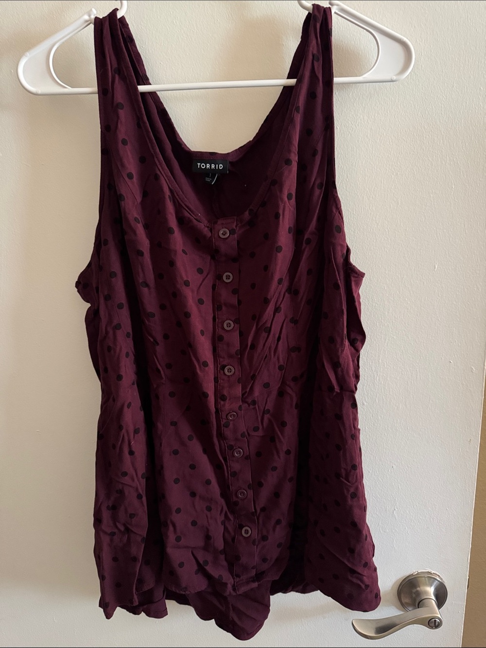 Torrid Burgundy Polka Dot Button-Front Tank Top